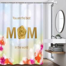 1/4pcs Mother's Day Floral, Heart, Letter Print Waterproof Bathroom Curtain Set With 12 Hooks, Includes Shower Curtain, Toilet Mat, U-Shaped Mat, Modern Bathroom Decor, Washable Polyester, Suitable For Hotel, Apartment, Home