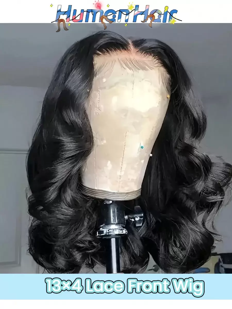 鲍勃假发 人发 13x4 蕾丝前假发 人发预拔假发 女士人发 短鲍勃假发 巴西身体波浪人发假发 150%(8-16 英寸) - Natural Black - 查看 1