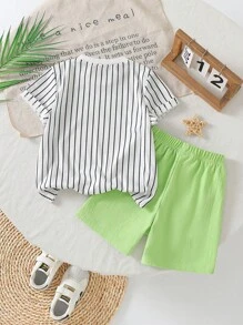 2pcs/Set Young Boy Summer New Short Sleeve T-Shirt And Shorts Casual Two Pieces Set