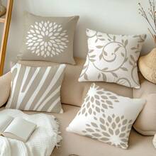 4pcs Modern Minimalist Abstract Geometric Print Pillow Case Cover Set, Polyester Fabric, Available In 17.7"X17.7"/19.69"X19.69"/15.75"X15.75" [Choose From 3 Sizes], Suitable For Sofa, Bed, Car Home Decor, Single-Sided Printing [No Pillow Insert] - Multicolor - View 2