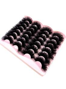 HBZGTLAD Mink Lashes Fluffy 20mm Faux Mink Lashes Cat Eye Big Long False Eyelashes Dramatic Soft 25mm Lash Strips 3D Volume 14 Pairs Strip Eyelashes Pack - 黑色 - 查看 4