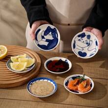 1/4pcs Small Plate Set Ceramic Cute Cats Design Appetizer Dessert Sushi Sauce Dishes For Restaurant