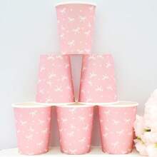 10/20/40pcs,Pink/Black Bow Paper Cups,Ribbon Bow Tumbler Pink Cups For Valentine's Day Cold Drinks Home Office Decoration Party Favors,Bow Paper Cups 9 Oz Disposable Coffee Cups Bow Theme Birthday Party Cups - Multicolor - View 21