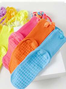 1/8 双装纯色瑜伽袜，带绑带，专业防滑袜，适用于瑜伽、普拉提、健身、体操，也适合日常穿着，透气中筒袜 - 彩色 - 查看 7