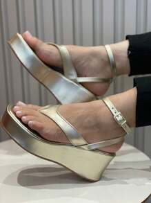 Sandal With Back Comfort Wedge Heel Flip-Flop Style Flatform Comfortable Platform Ref 2160 - Gold - View 3