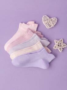 5 Pairs Spring And Summer Children's Thin Macaron Multi-Color Anti-Pilling Girls Pink Series Summer Solid Color Net Thin Boat Socks Heel Socks - Multicolor - View 4