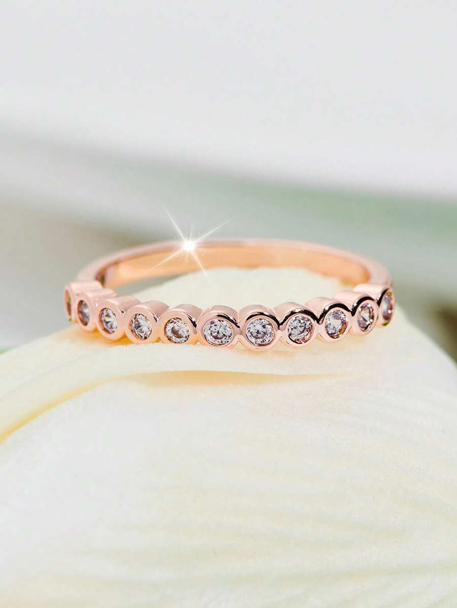 1 件时尚方晶锆石戒指，适合女性、生日、派对的多功能配饰礼物 - 銀色 - 查看 1