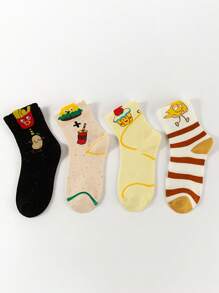 4 paires de chaussettes mi-mollet plus épaisses à rayures, style princesse absorbant l'humidité, inspiré du style universitaire, pour l'automne/hiver