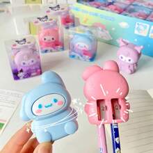 6pcs.Silicone Sanrio Pencil Sharpener Rubber 2-In-1 Cute Cute Pet Double Hole Pencil Sharpener Style Color Randomly Sent - Multicolor - View 9