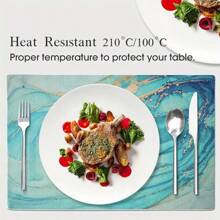 Un set în stil minimalist de 4 bucăți, servește de masă, modelul este compus din dungi albastre care curge și măsoară 12 * 18 inci. Este rezistentă la căldură și potrivită pentru gărzile de uz casnic - Multicolor - Vizualizare 10