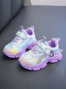 1 par de zapatos deportivos rosa suaves, ligeros y de malla para niñas, nuevo estilo de princesa de dibujos animados, zapatos deportivos casuales de moda para primavera/otoño