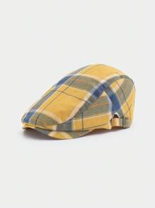 1pc Plaid Retro Casual Polyester Patchwork Newsboy Cap, British Style, Spring/Summer, Beret Cap - Forward Cap - View 9