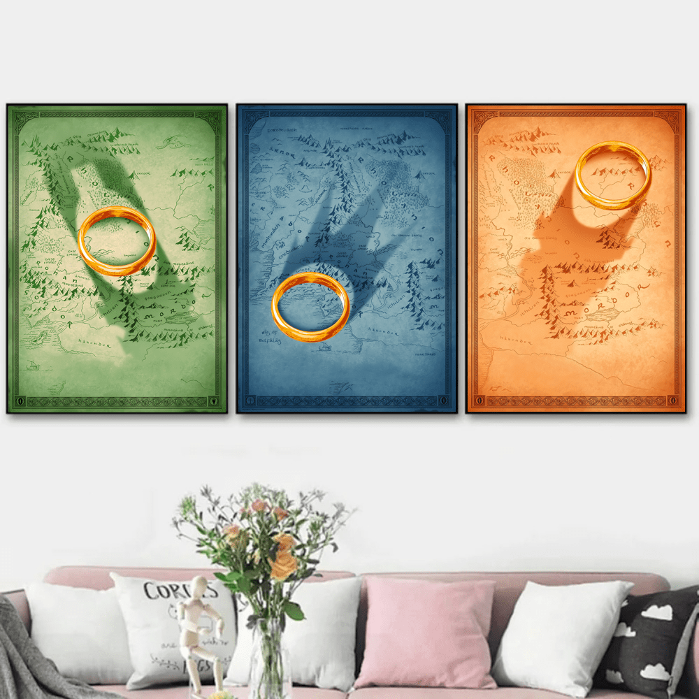 3PCS Wall Arts Posters Optional Frame Pop For , J.R.L., Tolkien, Travel, Fantasy, Middle-Earth, War Maps, Collectible Gifts, HD Quality Canvas Prints, Fan Collections, Hanging Paintings, Family Living Rooms, Bedrooms, Dining Rooms, Cafes, Art Deco Frames, Art Posters ,Wall Art With Frame