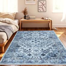 ANPHON ANPHON Vintage Distressed Floral Area Rug  Luxurious Pearl Velvet Machine Washable Non Slip Stain Resistant Aesthetic Floor Covering For Living Room Bedroom Bathroom Kitchen Hallways Entrances