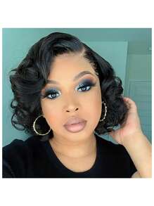 Human Hair Bob Wig With Body Wave, Featuring A 13X4 Lace Front Design. Perfect For Women Seeking A Short Bob Or Pixie Cut With Curly Styles.