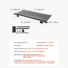 Camper Awning Fabric Replacement, 1" To 13', Weatherproof Durable Slide Topper Awning With Bracket, Heavy Duty Slide Topper Awning With Stainless Steel Material, Fit For RV & Motorhome, White Or Black - 1" to 7' Black - 查看 7