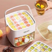 [Large Capacity Ice Cube Maker] 48-Ice Cube Maker - Large Capacity, Double Layer, Easy-Press Lid - Plastic Storage Tray For Freezer