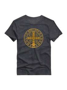 Camiseta Básica Estampada Camisa 100% Algodão Estampa Medalha De São Bento - Chumbo - Visão 1
