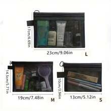 Leichter Netz-Kulturtasche-Reiseset - Stoff-Reißverschluss Kosmetiktasche - für Kosmetik, Accessoires - von Hand waschbar minimalistisches Design - Geldbeutel & Aufbewahrungsbox Mehrzweck Sommerurlaub Bad Deko Make-up Organizer Bad Zubehör - Verschiedenfarbig - Übersicht 4