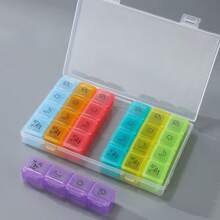 1 pieza Organizador portátil de pastillas diarias con 21/28 compartimentos y tapa, multicolor