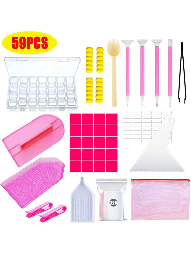 Set de 59 piezas de herramientas de taladrado de punta, artículo auxiliar esencial para pintura de diamantes, adecuado para todo tipo de manualidades de pintura de diamantes DIY - Multicolor - Añade 2