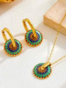 New Fashionable Paint Drip Necklace And Earring Jewelry Set, Stainless Steel Earrings For Women