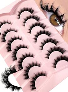 New 7Pairs Short Eye Lashes 3D Natural False Lashes Cat Eye Eyelashes 3D Fluffy Soft Cross Manga Lashes Wispy Natural Eyelash Extension