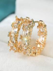 1pair Fashionable Golden Rectangular Right-Angle Red Hoop Earrings, Jewelry Gift For Girls - earrings - View 4