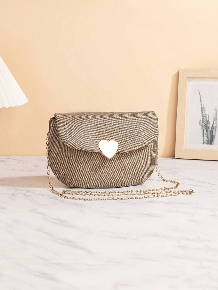 夏日节新款绗缝PU简约马鞍包，情侣款爱心五金斜挎包，金属链条单肩包，零钱包，适合女性、女生、晚宴、派对、购物、日常通勤、旅游度假等场合。 - 咖啡 - 查看 1