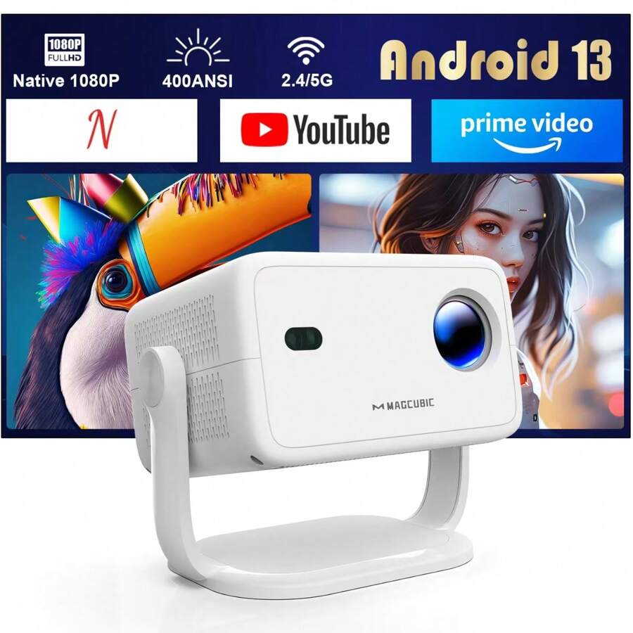 Proyector Magcubic Android 11 L018 nativo 1080P 650 ANSI con 3 modelos opcionales, enfoque y corrección de trapecio automáticos, portátil extraíble de 360°