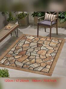 Velvet Non-Slip, Water-Resistant Flock Carpet, Suitable For Campers, Machine Washable Bohemian Patio Mat, Suitable For Living Room, Sunroom And Hard Wood Floor Decoration, Large Area Patio Garden Carpet With Stone Pattern