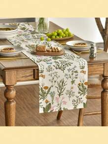 1pc Vintage Wild Flowers & Butterfly Daisy Spring Tablecloth, Seasonal Summer Floral Kitchen Dining Table Decor For Home Parties, Large Size 33x183cm