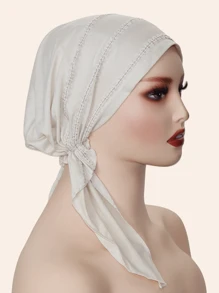 1pc Women's Stretchy Ultra-Soft Milk Silk Fashion Hat With Delicate Lace Trim, Multilayer Craft, Fashion Hat For Hair Care, Suitable For Daily Wear And Sleeping Cap - Beige a - View 3