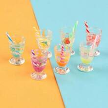 New Bestselling Dollhouse Realistic Food Doll Fruit Drink Straw Cup, Mini Doll House Scene Accessories, Glow-In-The-Dark Plastic Cup