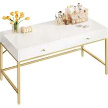 Vanity Desk With Drawers, 47 Inch Computer Desk, Modern Simple Home Office Desk, Makeup Dressing Table Bedroom - White And Gold, 7997G - White and Gold - View 8