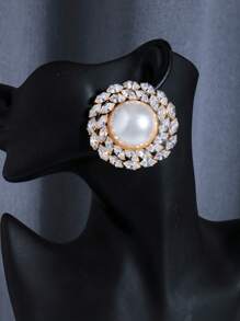 2 peças de brincos de argola de pérola vintage com decoração de strass grande, acessórios de palco extravagantes