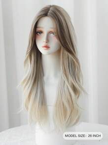 Gradient Long Curly Grey Mixed Brown Wig For Women Soft Loose Wave Wig With Curtain Bangs Fluffy Natural Synthetic Heat Resistant Fiber For Charming Girls Daily Party Use 26 Inch