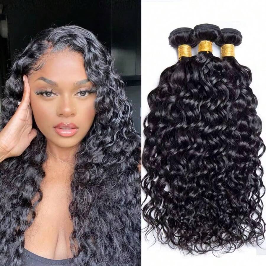 Water Wave Bundles Human Hair Curly Weave Human Hair Bundles Wet And Wavy Bundles Unprocessed Remy Human Hair Weave Bundles Natural Black - Natural & Black - View 1