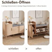 Shoe Cabinet, Shoe Rack With 1 Flap And 2 Compartments, Shoe Bench Upholstered With Cupboard For Entrance Area, Hallway, 100 X 30 X 69.5 Cm - Camel - View 7