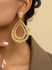 1 Pair Of Personalized European And American Style Double Layered Water Droplet Leopard Print Earrings Suitable For Daily Commuting And Banquet Activities
