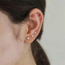 11pcs Gold Tone Ring & Earring Set - Multi-Hole Small Earrings, Surgical Steel Flat Back Earrings, Wood Stud Earrings, Unisex Cubic Zirconia Ball Earrings