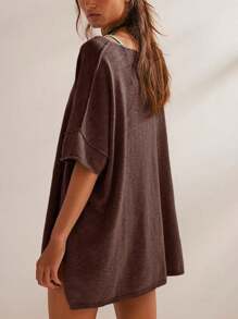 Women's Oversized T Shirt Loose Fit Crew Neck Short Sleeve Side Slit Summer Blouse Top - Cà phê nâu - Xem 3