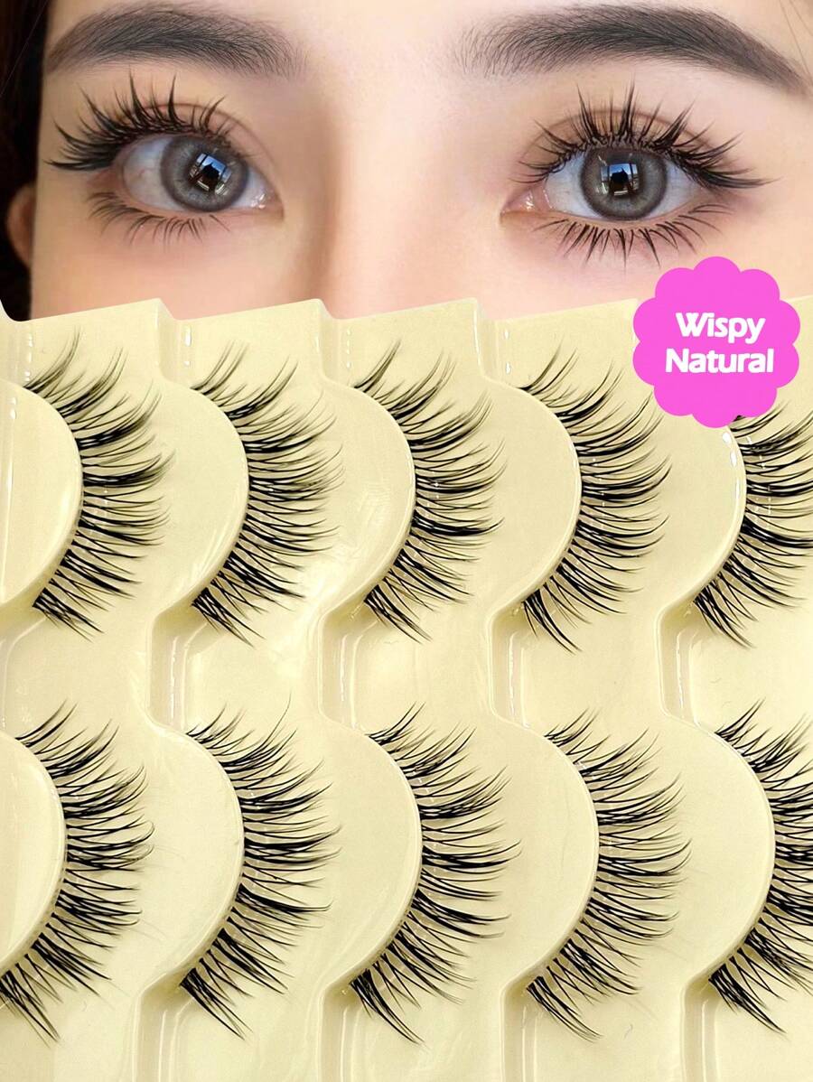 Asiteo Asiteo 5 Paar natürliche Anime Kunstwimpern mit transparentem Band, perfekt für Anfänger und Make-up-Künstler, ideal für den täglichen Comic-Augen-Look, Manga-Augen-Make-up-Wimpernstreifen, Wimpern, Kunstwimpern