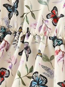 女孩优雅蝴蝶印花无袖连衣裙 - V 领，长款，完美的夏季选择 - 彩色 - 查看 6