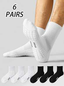 1/6 Pairs Thick Terry Crew Sports Socks For Men, Moisture Wicking, For Tennis, Badminton, Running, Basketball, Unisex, Fall