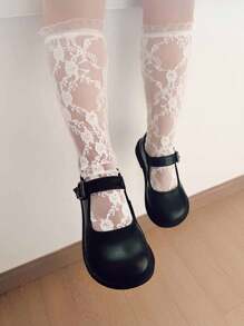 1 Pair Kids Thin Solid Color Lace Mesh Mid-Calf Socks, Breathable Children Ruffle Socks Age 0-8