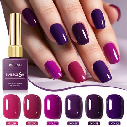  XEIJAYI 6支装15ml紫粉色凝胶指甲油套装，持久UV LED美甲油，半永久性，无铅，无香型凝胶，无酒精配方，适合春夏美甲
