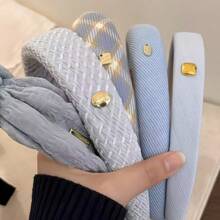 1 Pezzo Fascia per capelli da donna della nuova serie blu, spessa, morbida e soffice, alla moda, multifunzionale, di alta qualità, elegante, minimalista a tinta unita, stile versatile e morbido, adatto per uso quotidiano, casual, feste, pendolarismo, vacanze, acconciature, lavaggio del viso, trucco, abbinamento con l'outfit