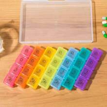 1 pieza Organizador portátil de pastillas diarias con 21/28 compartimentos y tapa, multicolor