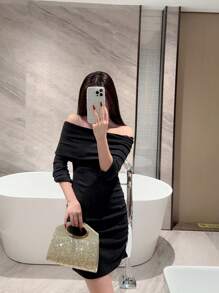 1 件优雅迷人闪亮亮片派对手提包，奢华闪亮晚宴手拿包，正式女士手提包适合派对、婚礼、舞会、宴会